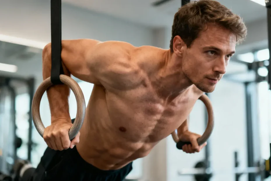 Personne utilisant des anneaux instables pour renforcer les muscles du core lors d'une séance d'entraînement