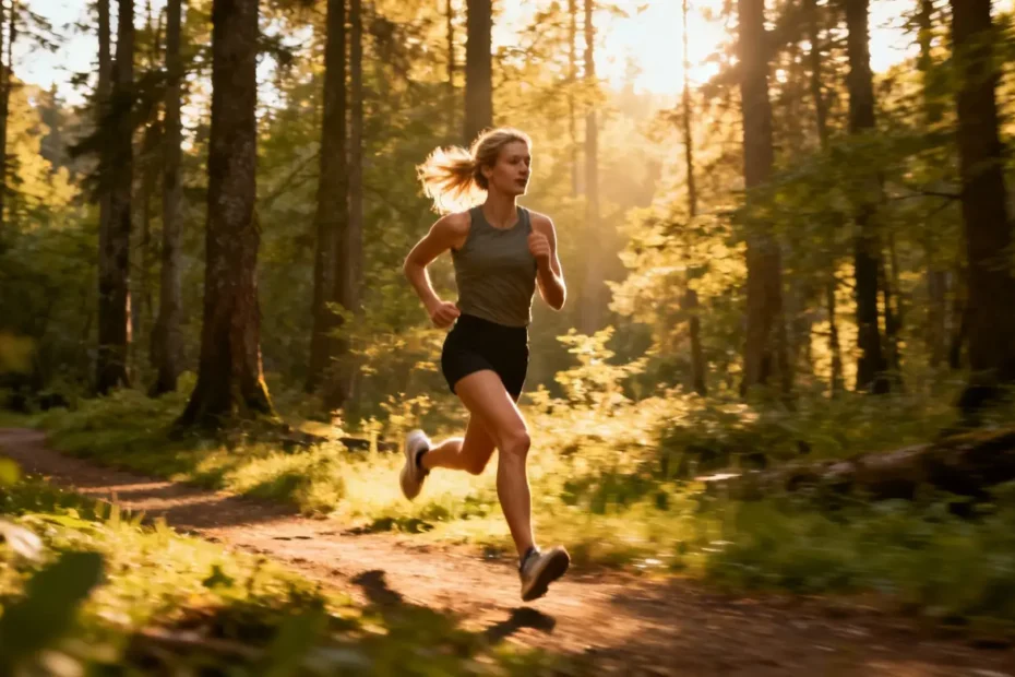 Personne faisant du jogging avec un graphique 3D représentant l'amélioration de la mémoire en arrière-plan