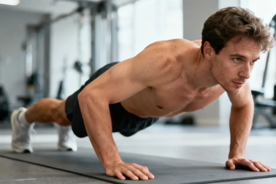 Personne effectuant des exercices d'abdos fonctionnels sur un tapis de sport en salle de fitness