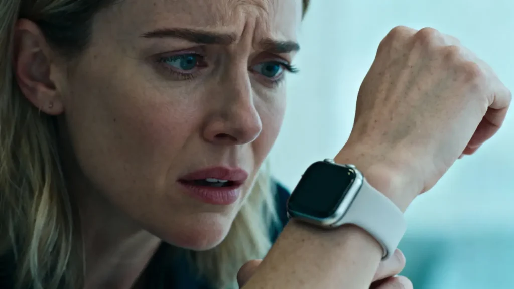 Apple Watch affichant une mesure de calories brûlées avec un graphique scientifique en arrière-plan